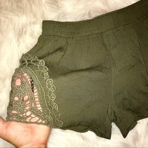 Olive green lace shorts